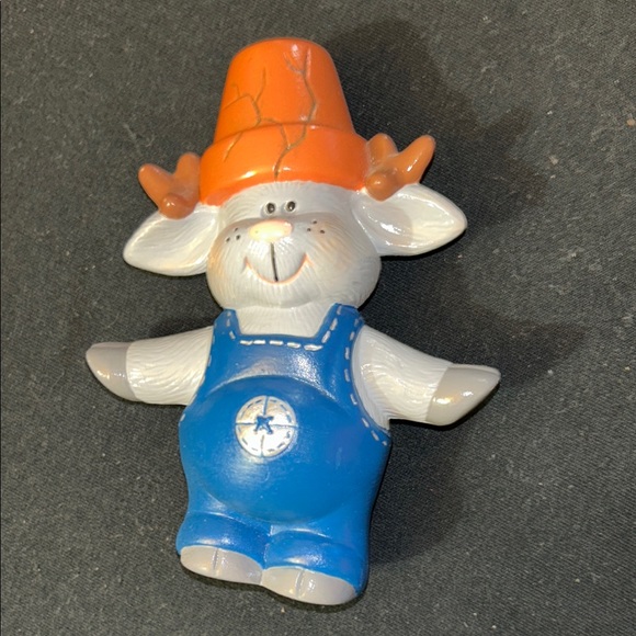 Other - Ceramic cracked pot Moose/deer with Orange Hat and Blue Overalls